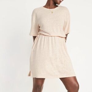 Old Navy Dress Womens Size XXL Blue Drawstring Waist Short Sleeve Linen Blend